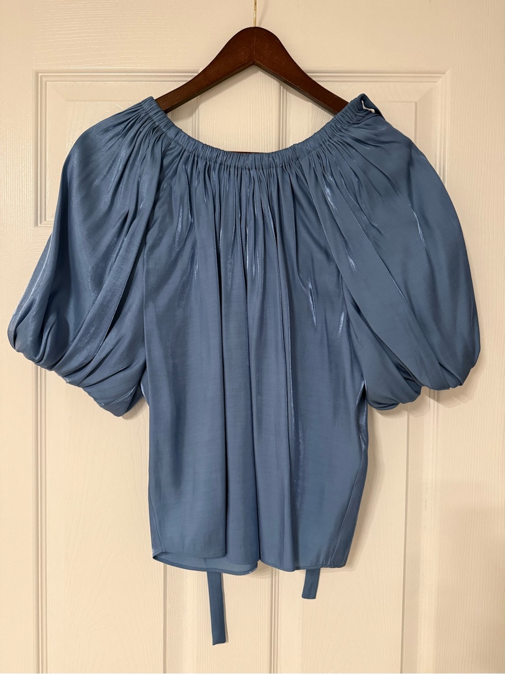Ulla Johnson Dusty Blue Silk Puff-Sleeve Blouse